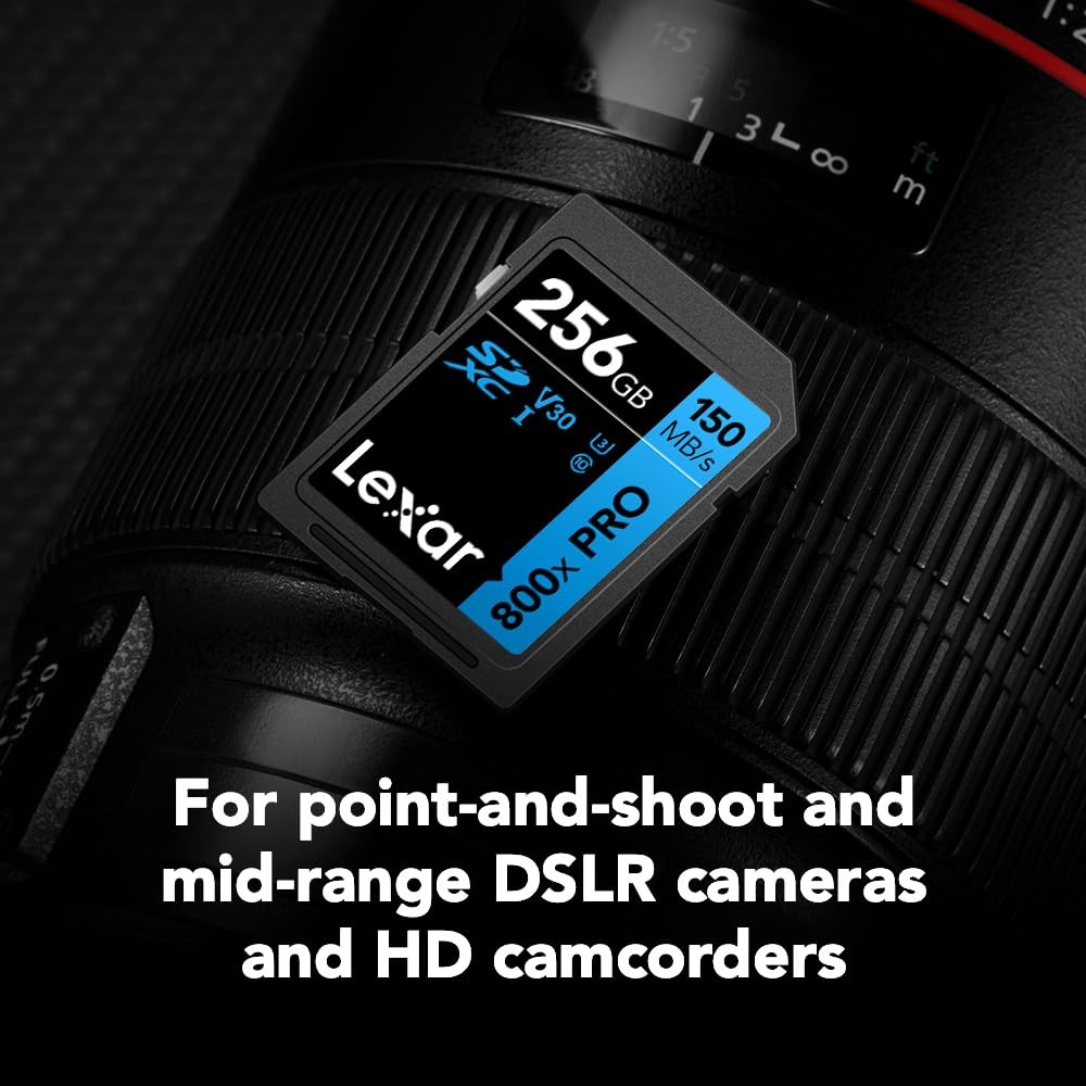 256GB High-Performance 800x PRO SD Card, UHS-I, C10, U3, V30, 4K, Up to 150MB…