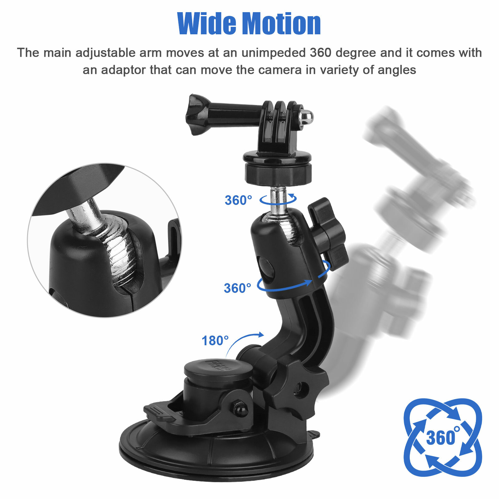 360° Suction Cup Car Holder Mount Cradle for GoPro Hero 10 9 8 7 DJI OSMO Camera