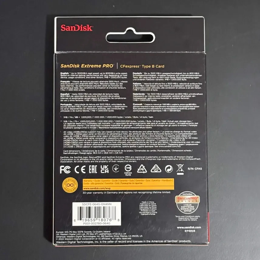 SanDisk 64GB Extreme PRO CFexpress Memory Card Type B SDCFE-064G-GN4NN 4K