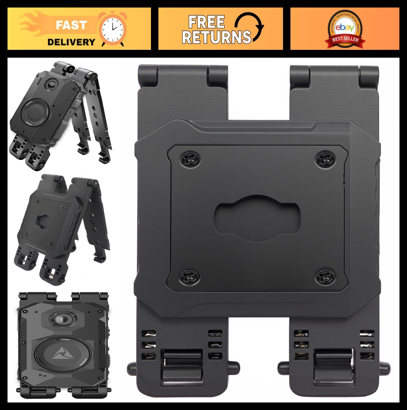 Molle Mount Clip for Axon Taser Body Camera – Use Holder on PALS Vest – Matte Bl
