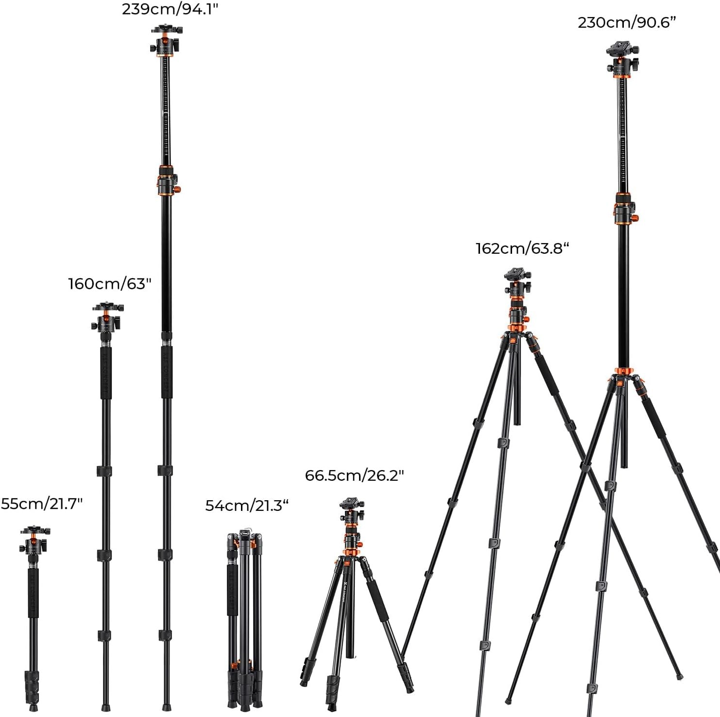 90”/230cm Ultra High Camera Tripod,Horizontal Overhead Shooting Travel Tripods