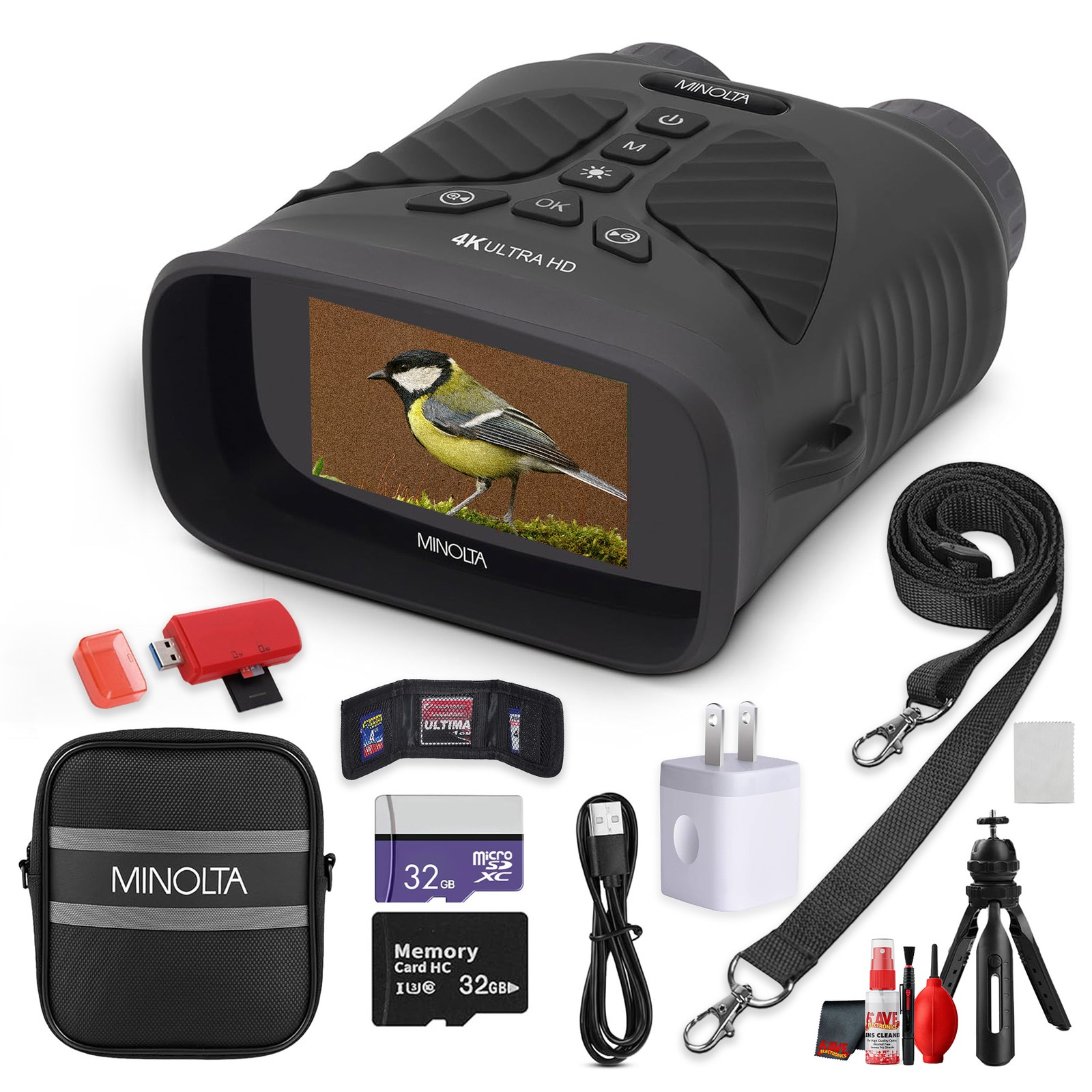 Minolta MNDM10B 10×25 Night Vision 4K Monocular – Black Bundle w/32GB & Card Kit