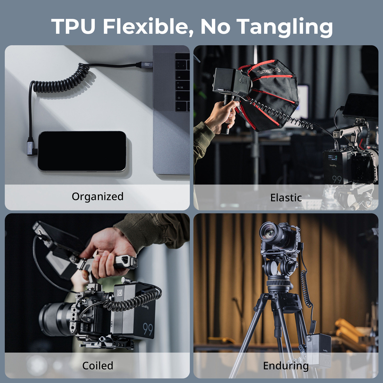 SmallRig USB C Coiled Cable, USB C 20Gbps Transfer, PD 100W Charging, for iPhone