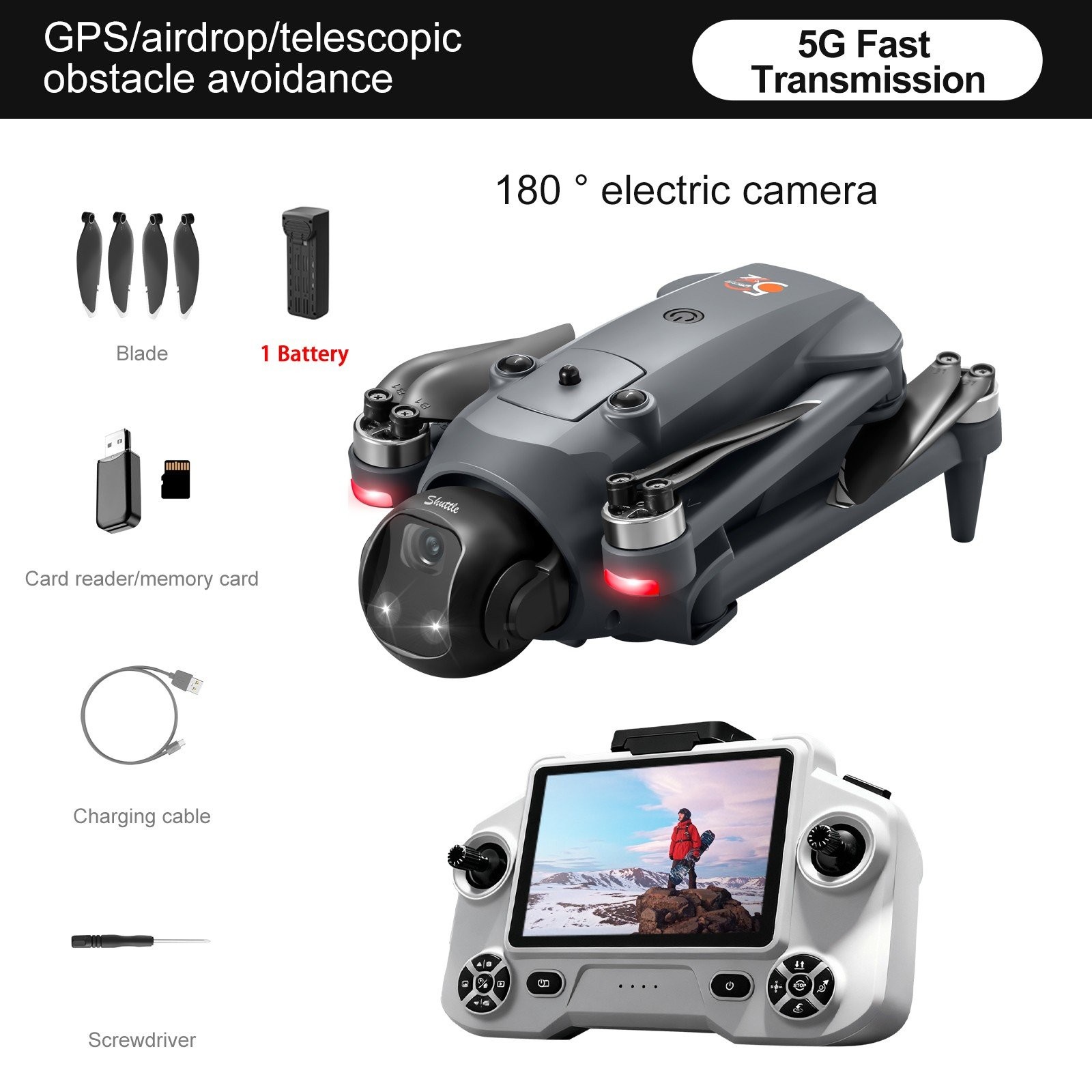 YL059 Drone 4.5″ Screen GPS FPV 4K Camera Lift Obstacle Avoidance Quadcopter NEW
