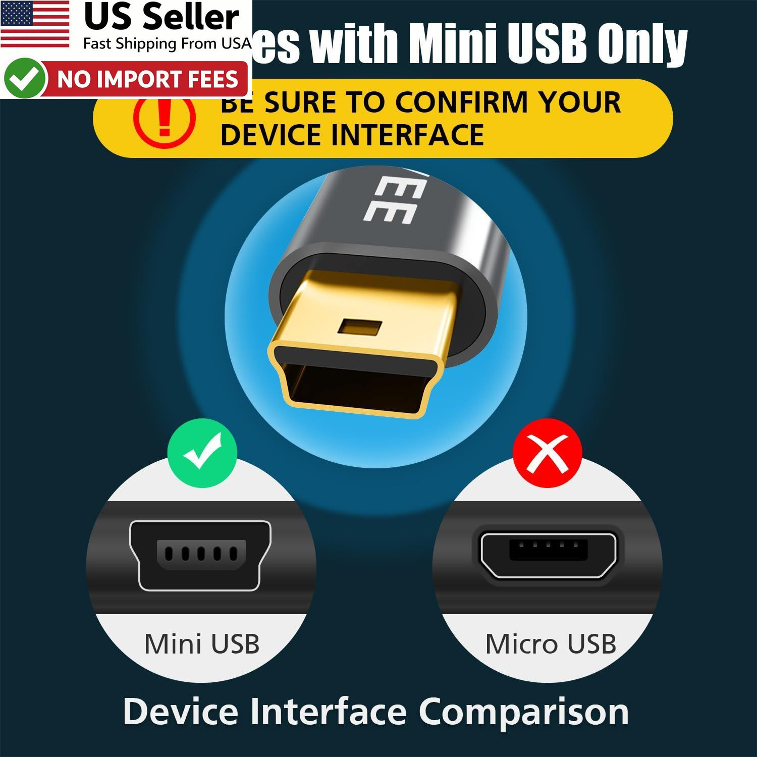 3.3ft USB C to Mini USB Cable Braided Type C to Mini B 5 Pin Cord Gray FROM USA