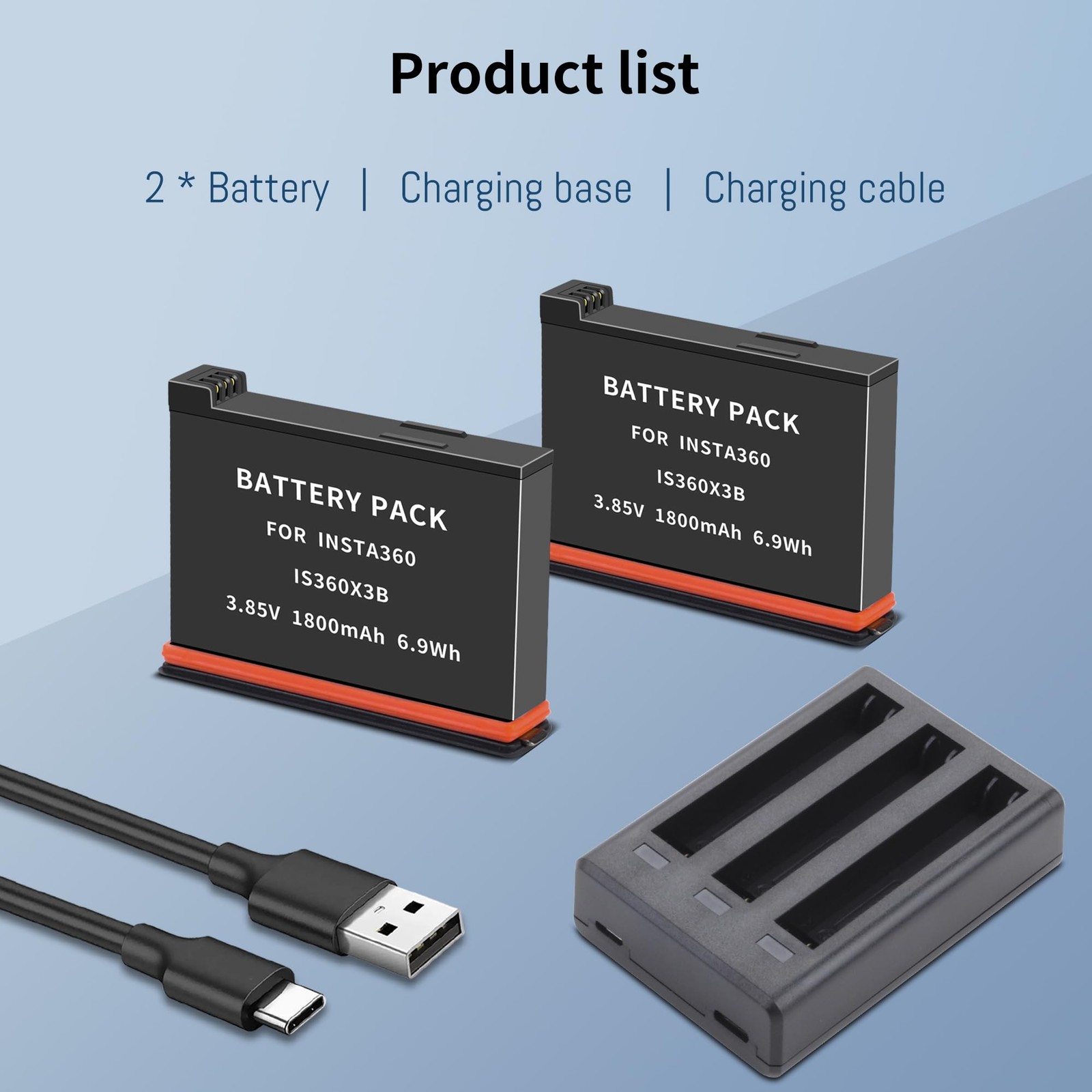 2-Pack Battery for Insta360 X3 Charger Kit and 3-Channel Fast Charger Hub Com…