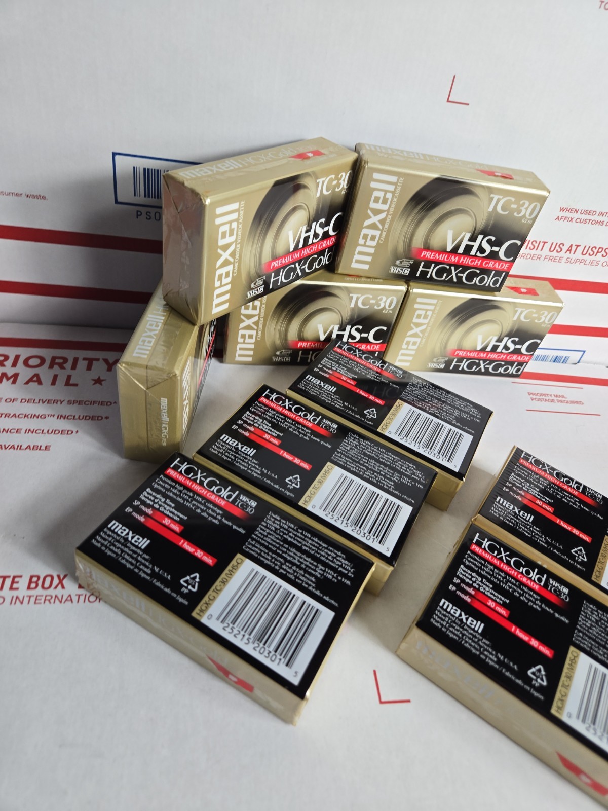 Maxell HGX-Gold TC-30 VHS-C Camcorder Videotape 10 Pack Premium High Grade New