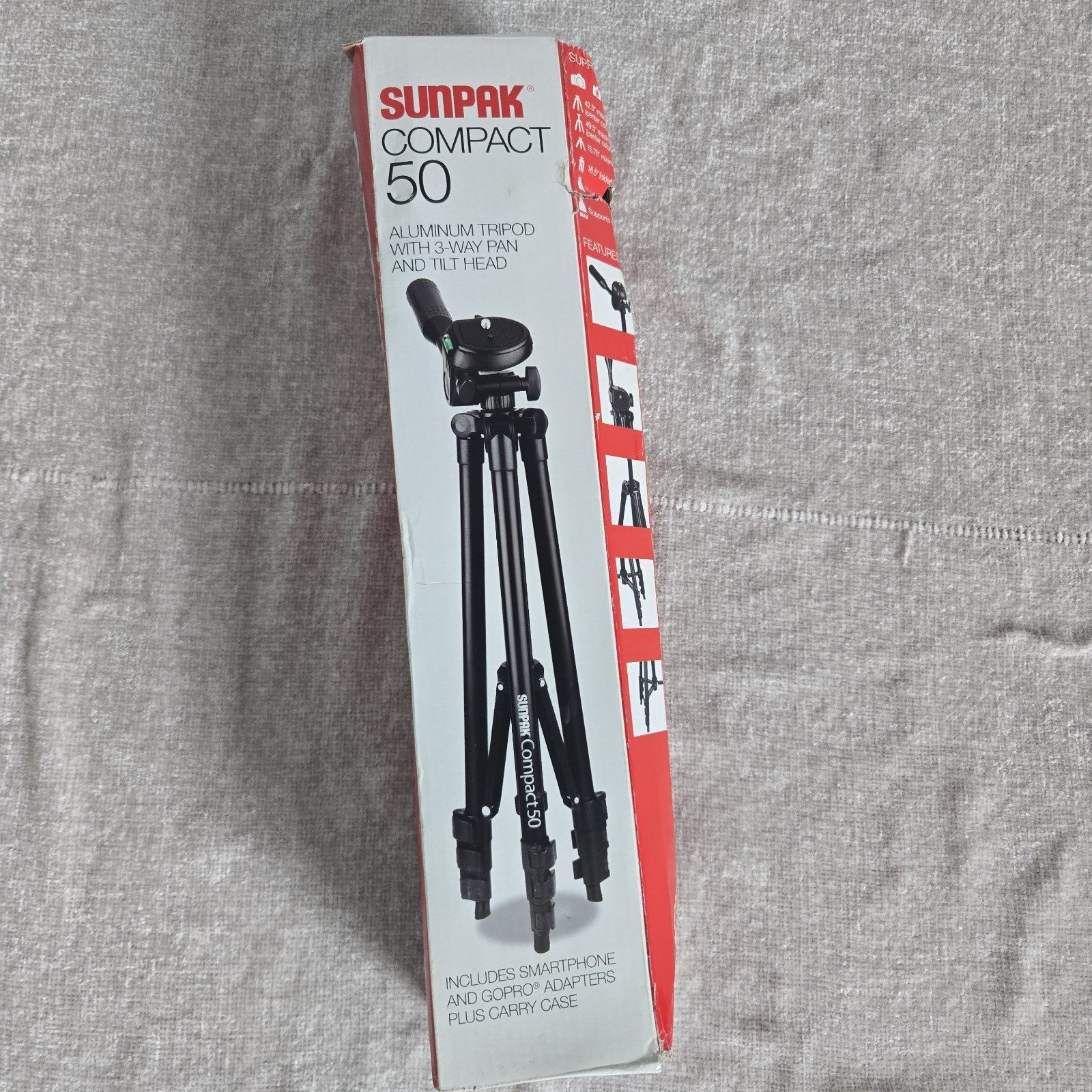 Sunpak Compact 50 Aluminum Tripod Pan/Tilt Head 49.5in 4.4lb Quick Release Case