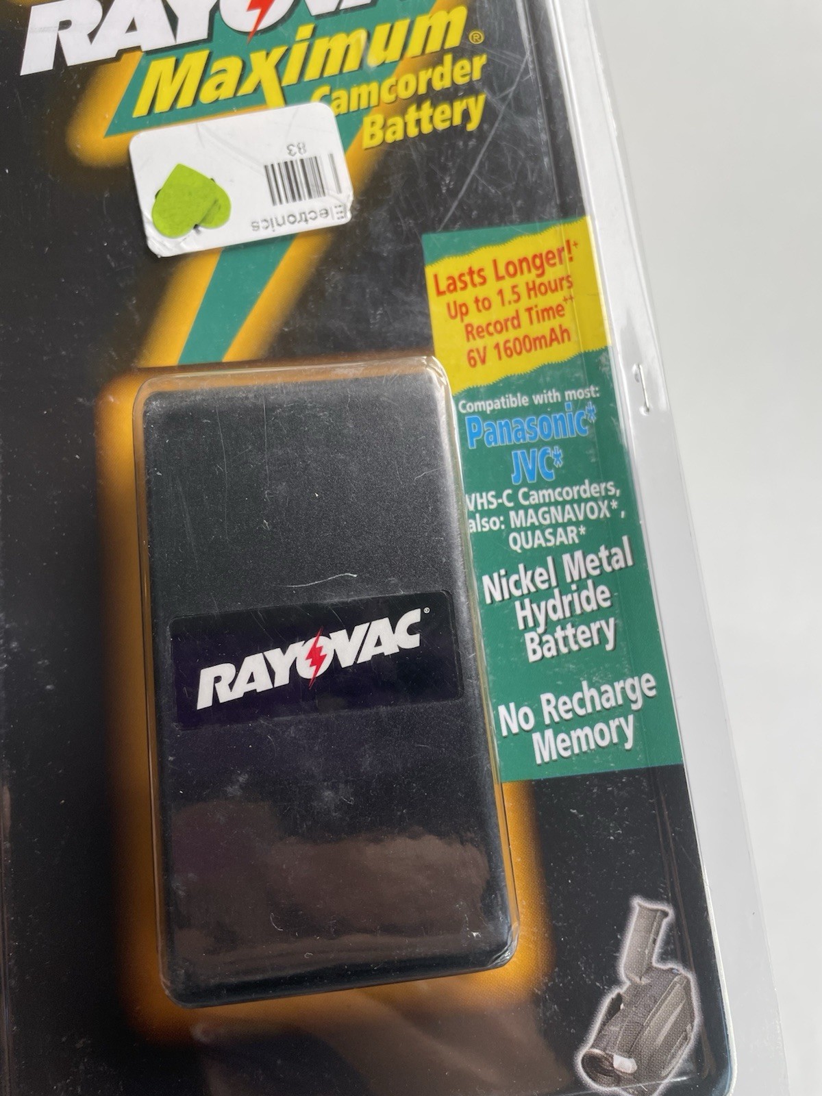 Rayovac Maximum Camcorder Battery RV-4009 6V/1600mAh For Pansonic JVC VHS-C 2001