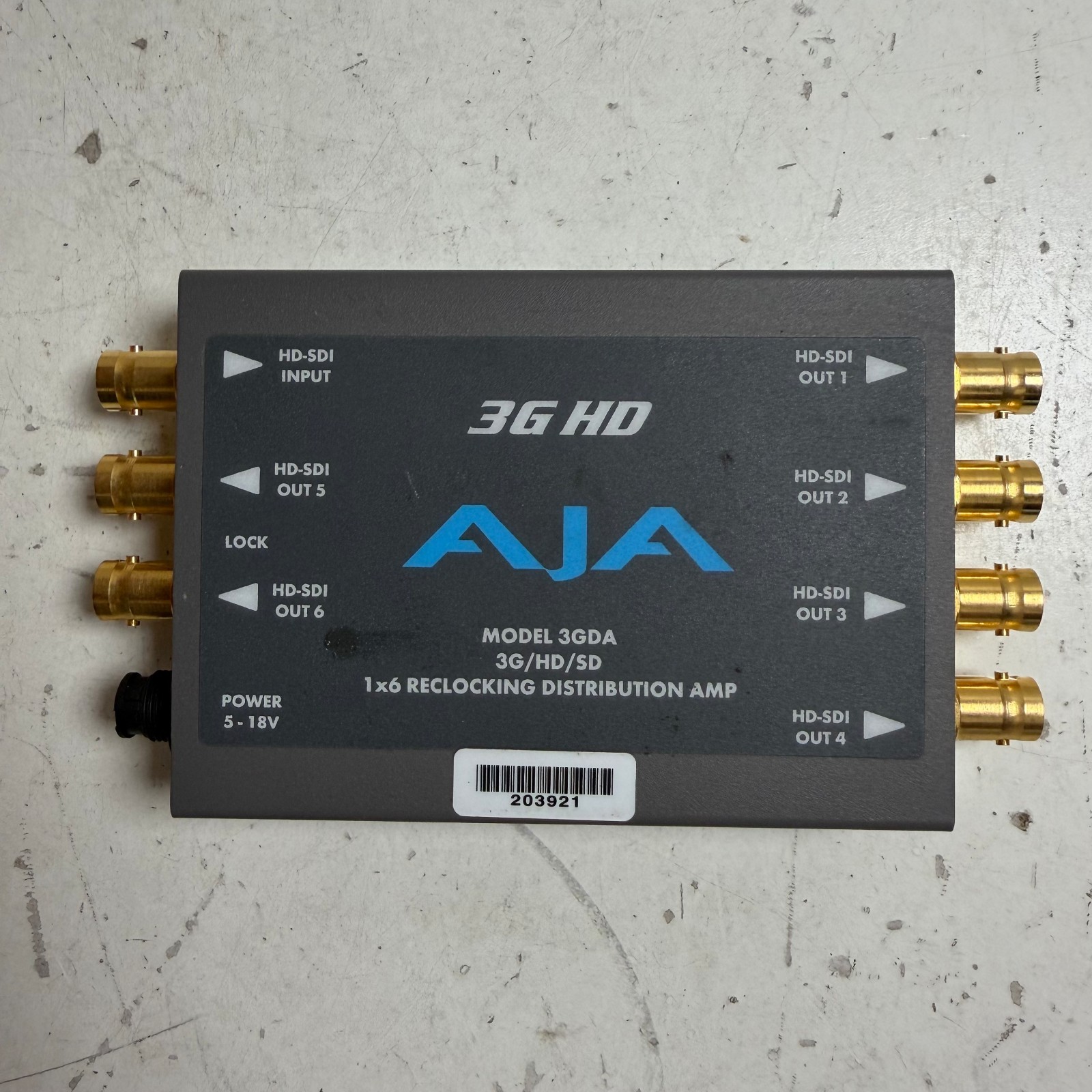 AJA Video Systems 3GDA Gray 3G/HD/SD-SDI 1×6 Reclocking Distribution Amplifier