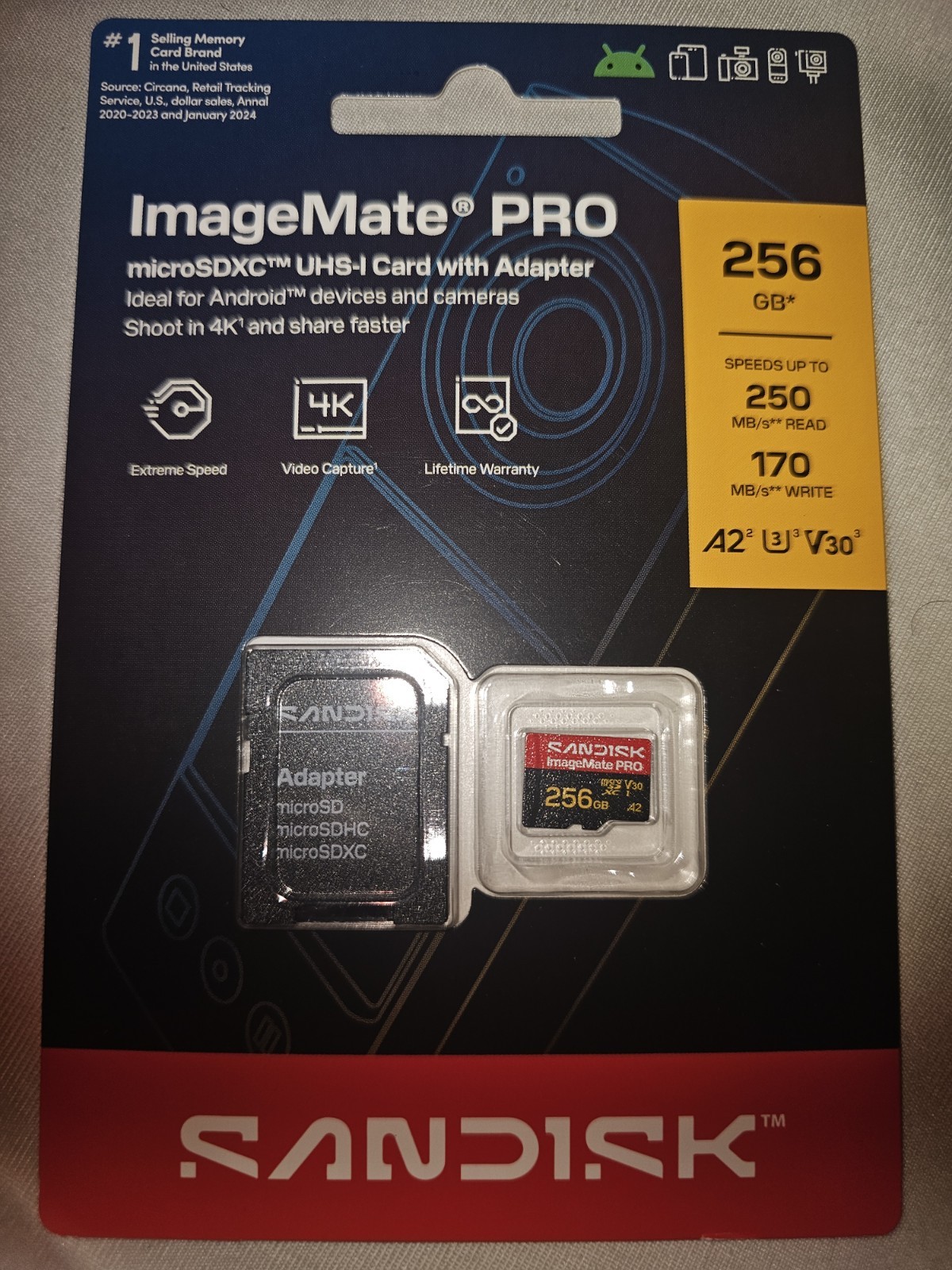 SanDisk ImageMate PRO 256GB microSDXC UHS-I U3 High Speed Card + Adapter