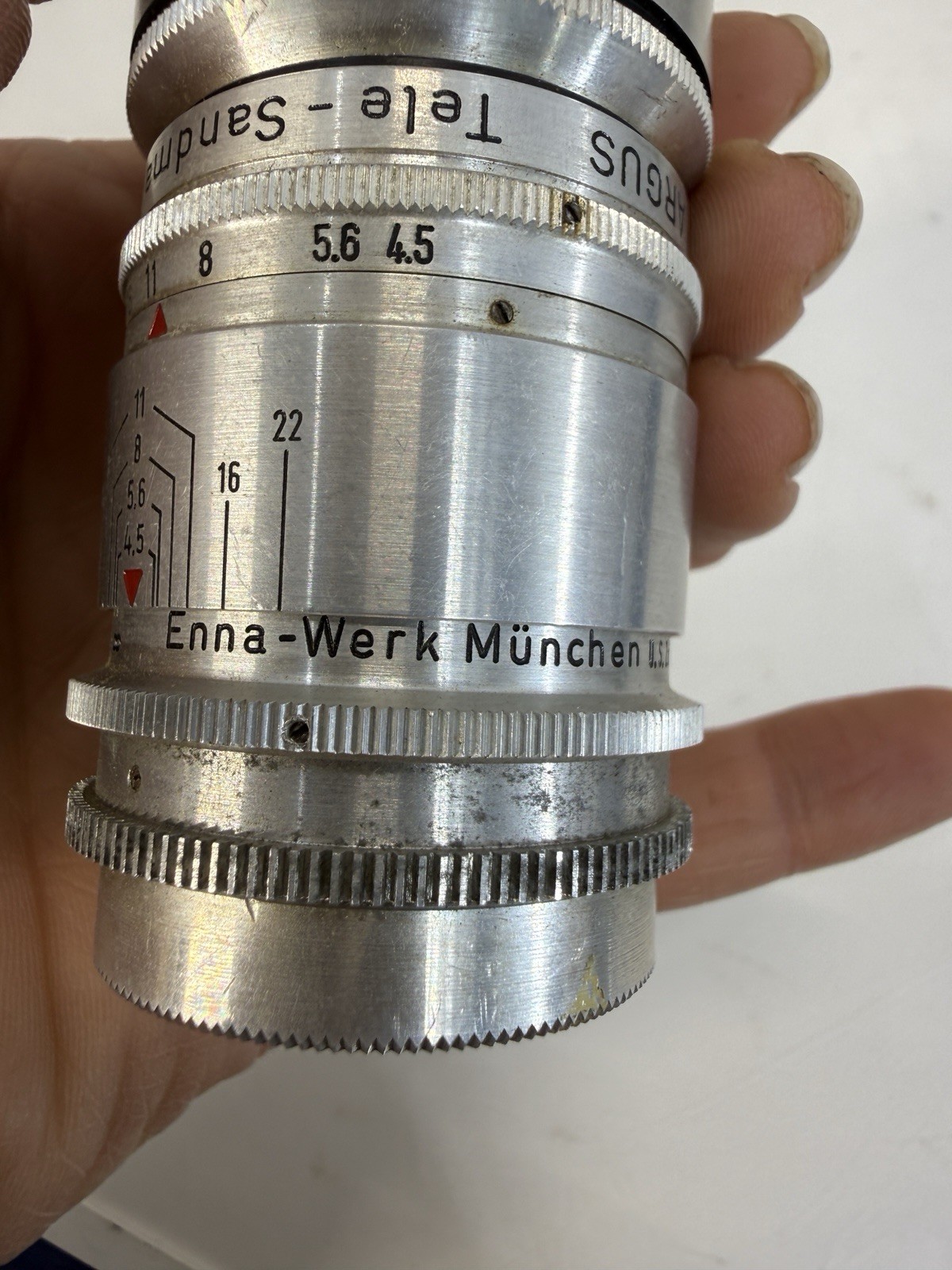 Argus Tele-Sandmar 100mm F4.5 Lens Enna-Werk Munchen U.S. Zone Germany No. 20826