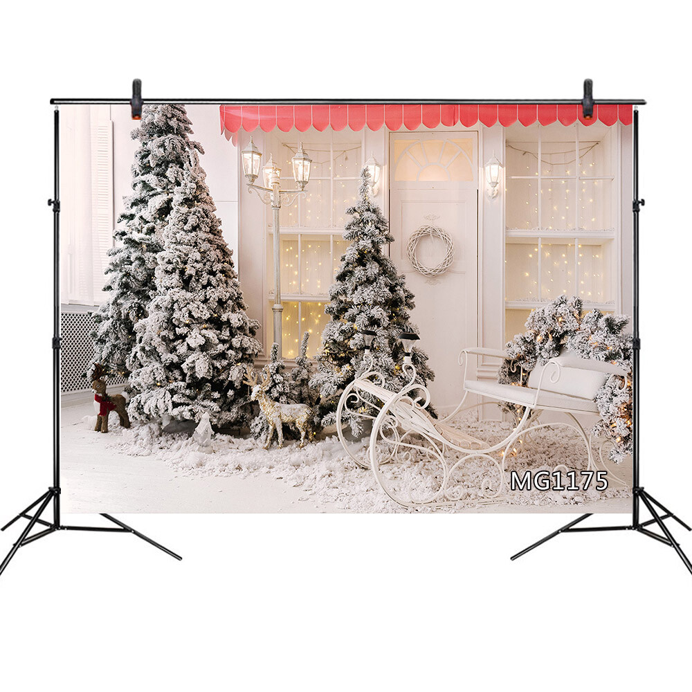10x8ft Christmas New Year Trees Snow Sleigh Photo Background Vinyl Backdrop LB