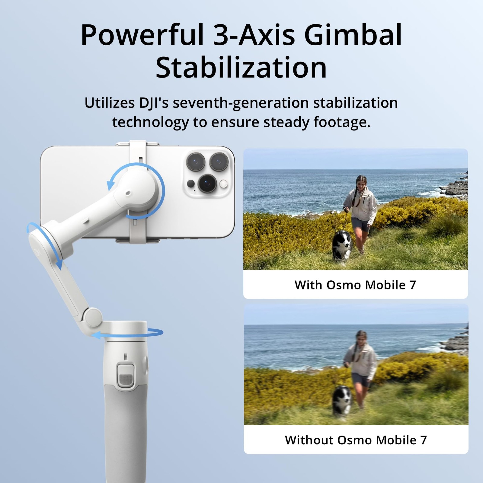 DJI Osmo Mobile 7 Gimbal Stabilizer for iPhone, Android, Built-in 2.25, gray