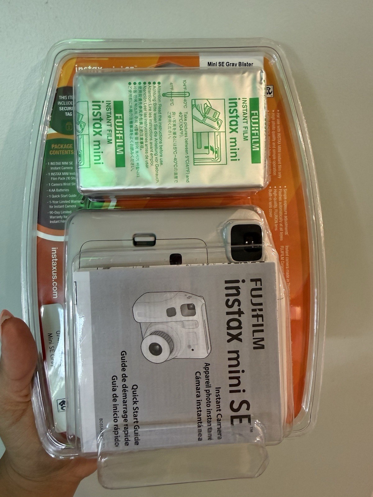 Fujifilm Instax Mini SE Instant Film Camera Gray Blister Bundle NEW SEALED