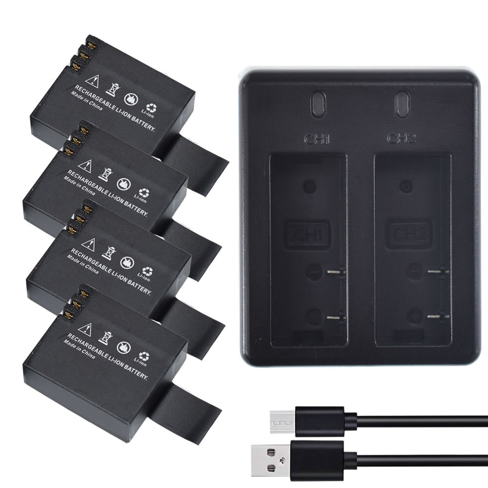 4Pcs 3.7V 900mah Li-ion Battery + Dual Charger for SJ4000 Action Sport Cam OS480