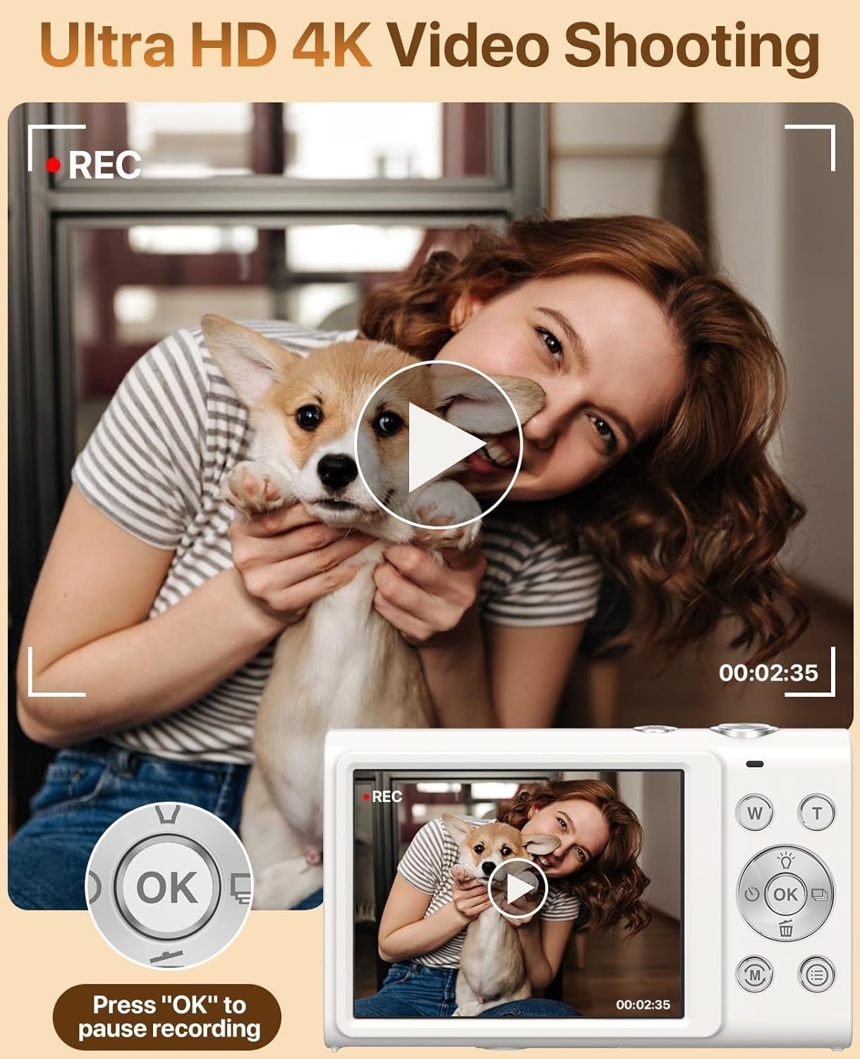 Digital Camera, 4K Vlogging Camera for Youtube Autofocus Cameras for Photography