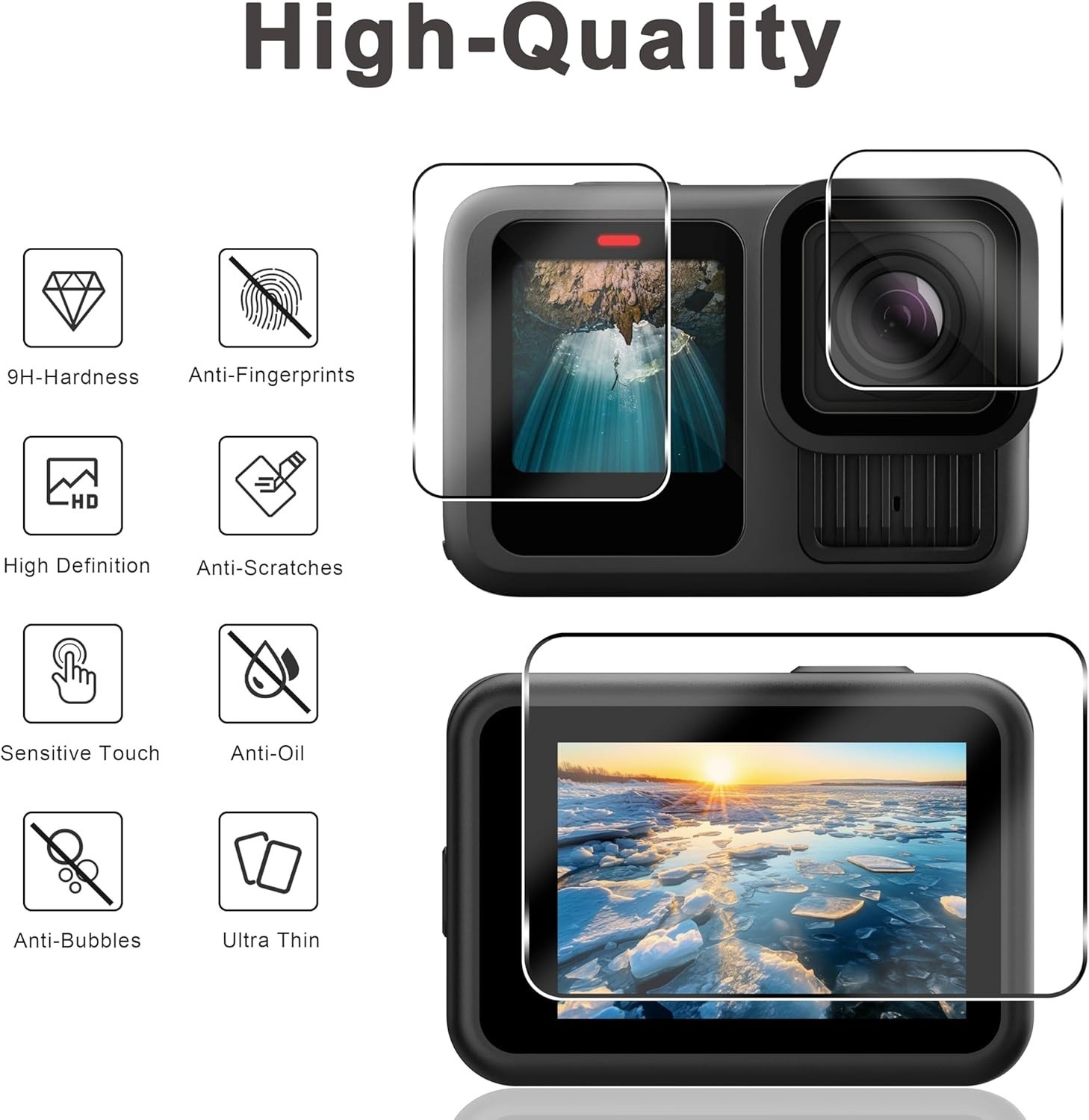 High-Definition Screen Protectors for GoPro Hero 13 Black – 9PCS Tempered Glass