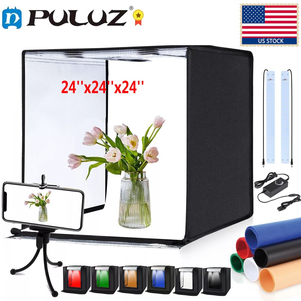 US PULUZ 24″x24″x24″ Studio Large Photo Light Box Foldable Tent with Backdrops