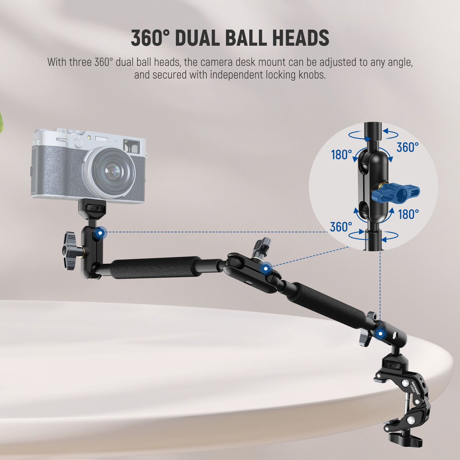 NEEWER 22″ Magic Arm w/ C-Clamp, Overhead Mount for Camera/Mic/Light, UA057D