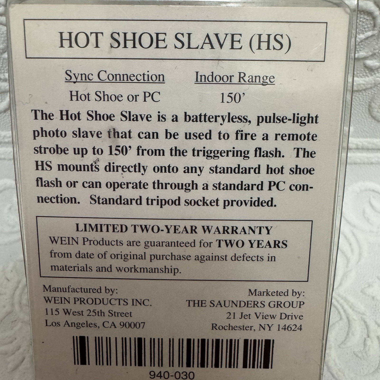 WEIN HS HOT SHOE SLAVE 150 FEET RANGE, MODEL 940-030 New In Package NOS