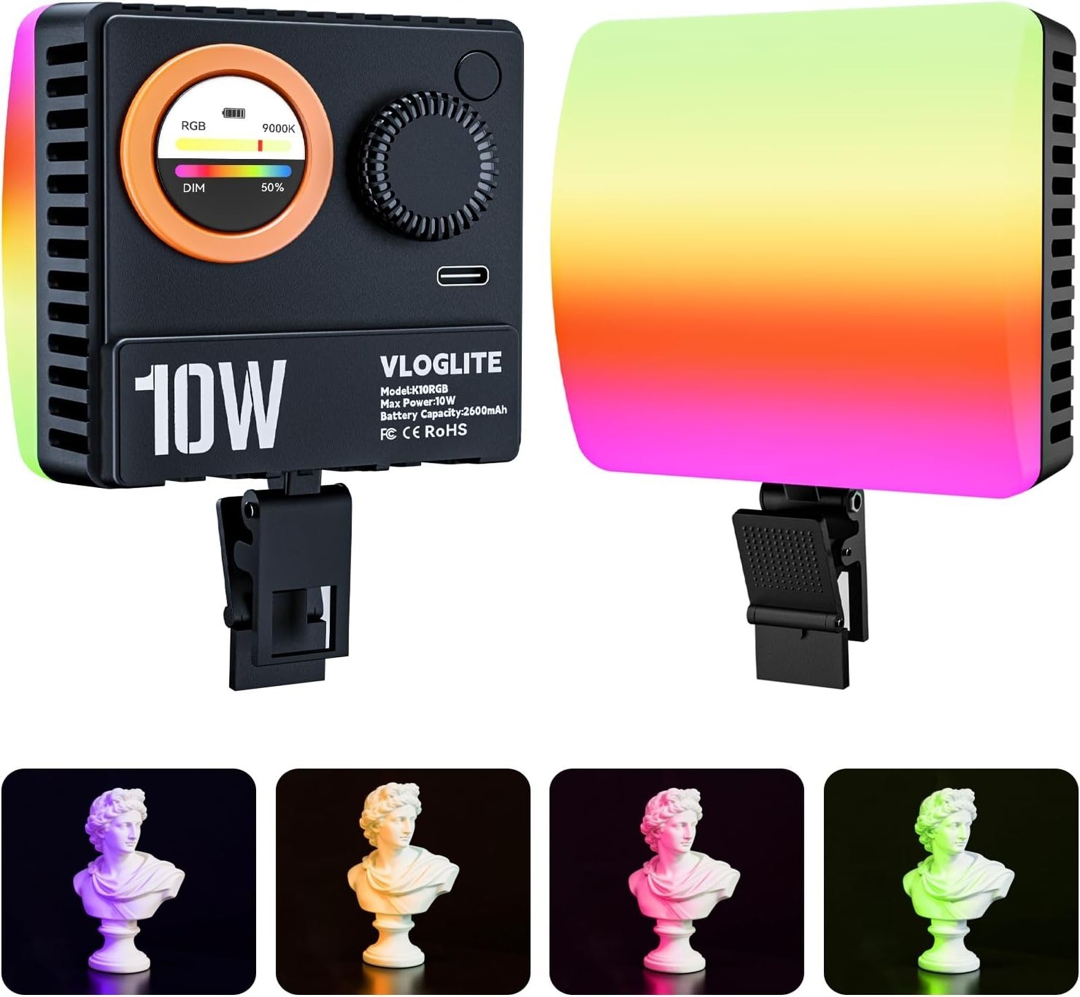 C10 10W Portable Selfie LED Light – 1300 Lux vlogging Light, 3300mAh,Video Co…
