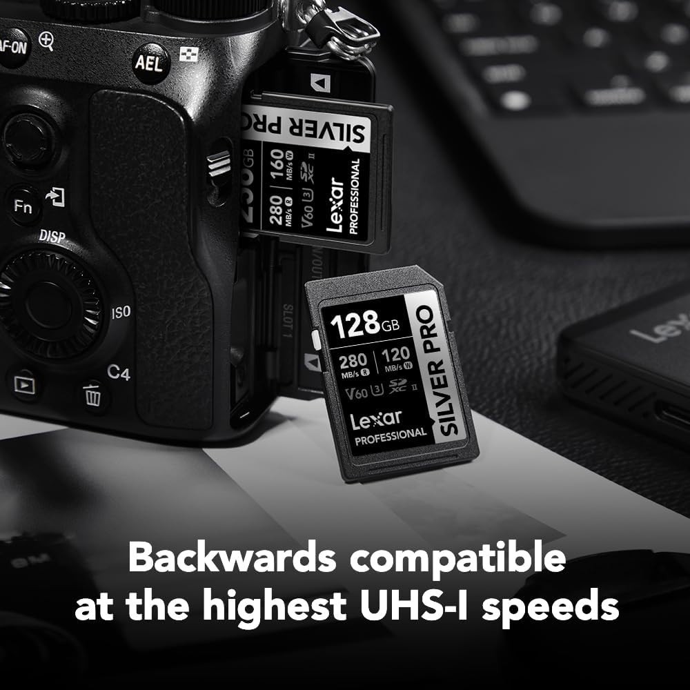 128GB Professional SILVER PRO SD Card, UHS-II, C10, U3, V60, Full HD, 4K, Up …