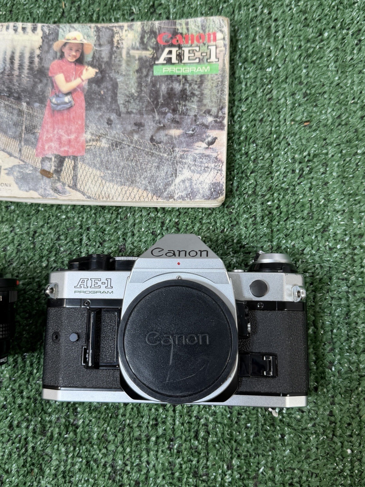 Vintage Canon AE-1 Program 35mm FILM Camera with 50mm f/1.8 FD Original Manual
