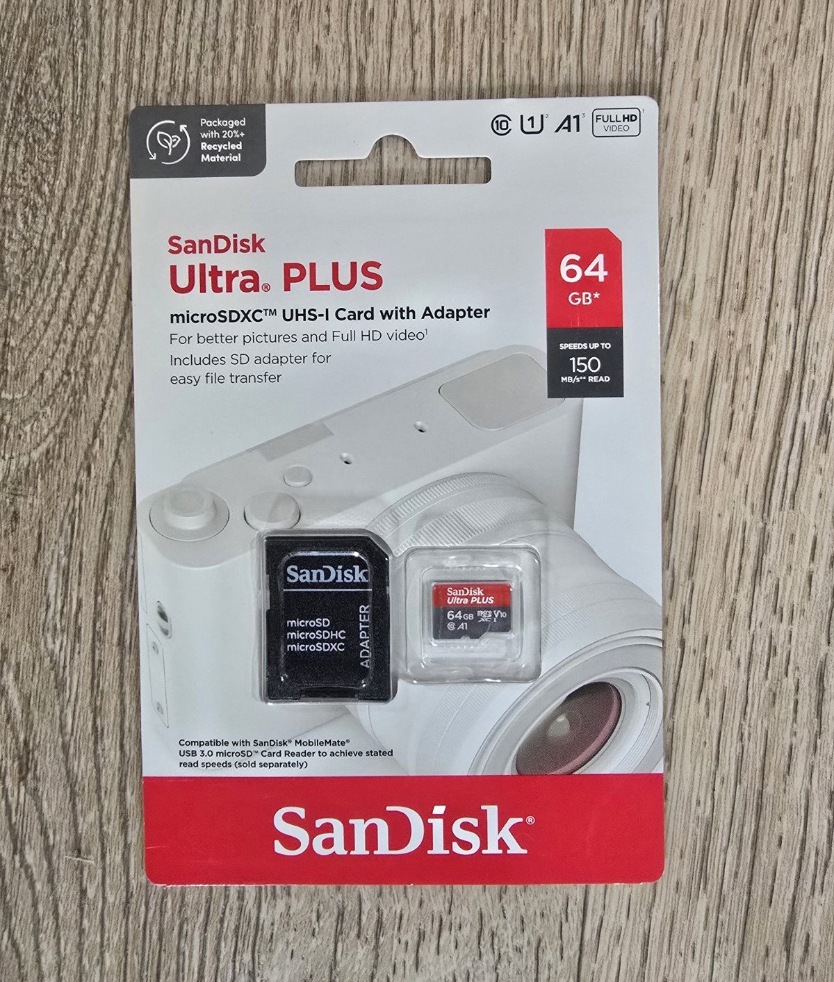 SanDisk Ultra Plus 64GB microSDXC UHS-I Class 10 Card w/ SD Adapter