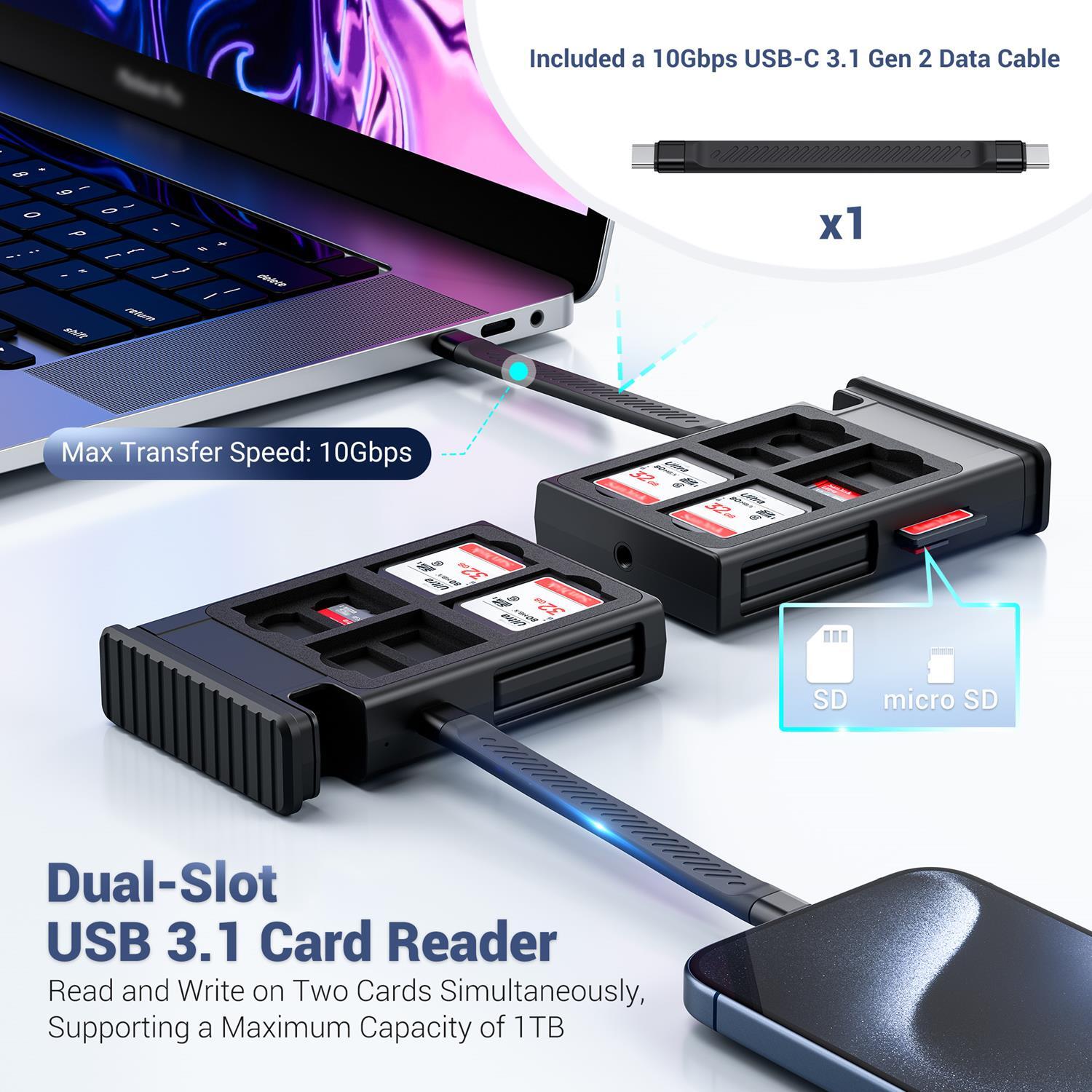 24-Slot Memory Card Reader Holder SD SDHC Micro SD TF Card Reader USB 3.1 Type-C