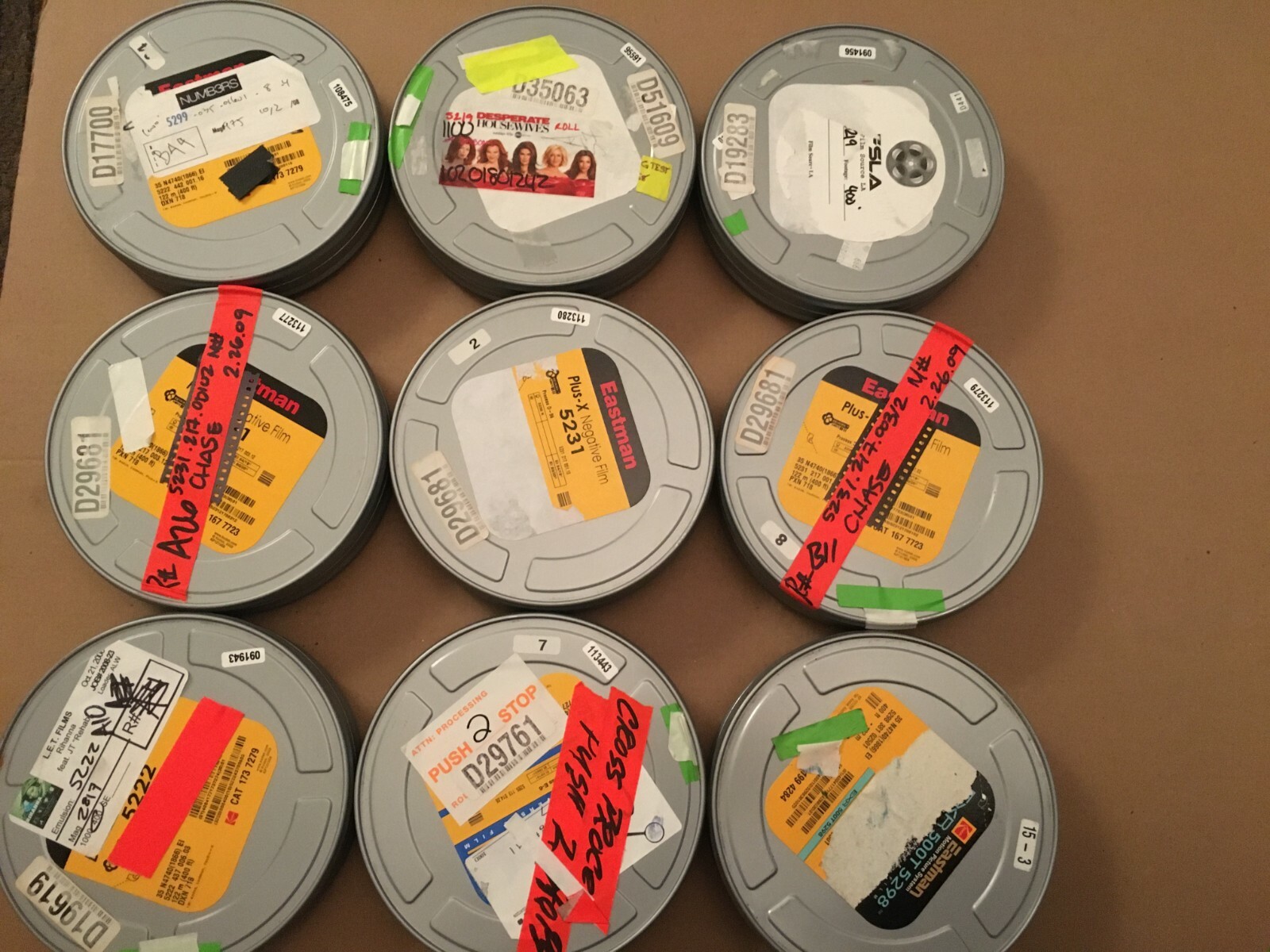 4 Kodak Lot Gold /Silver Alias, Numbers 7.1″ x 1 3/4″Metal 35MM Film Cans