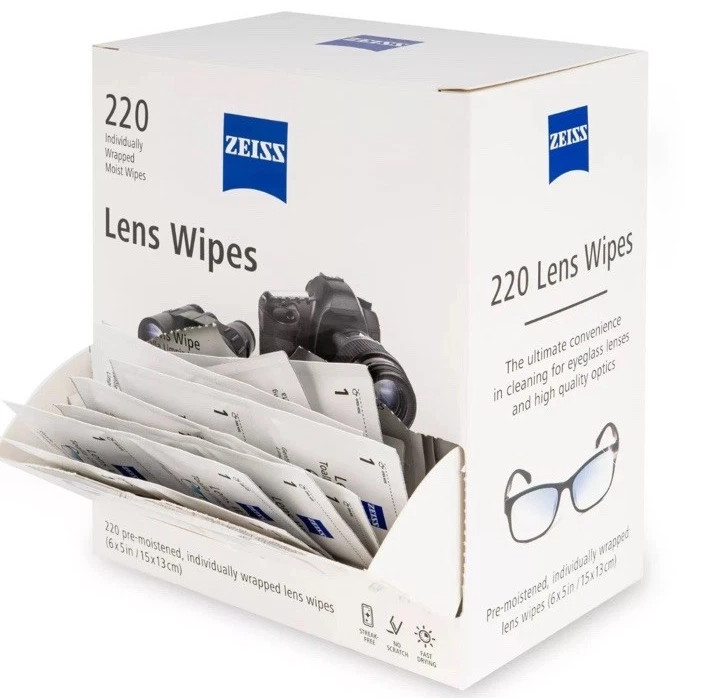 220 Count ZEISS Cleaning Lens Wipes, Pre-Moistened Eyeglass Cleaner Wipes