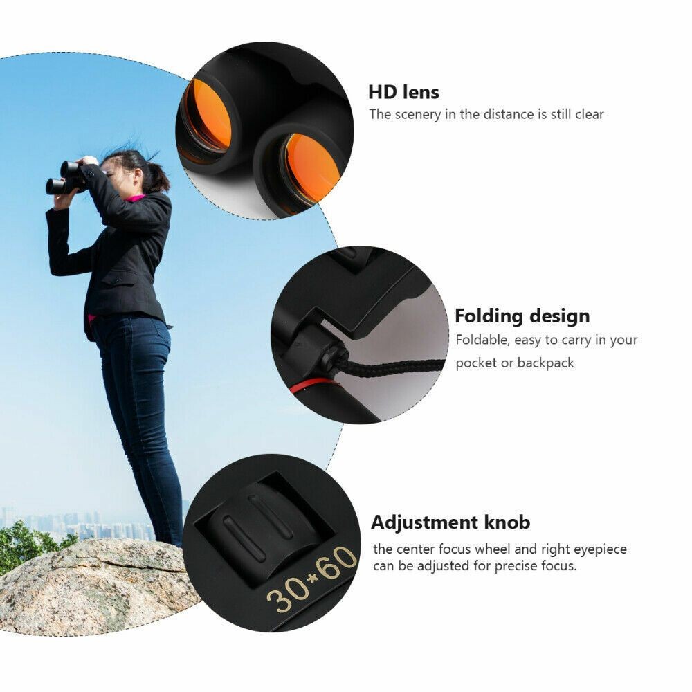 Binoculars 30×60 Zoom Outdoor Travel Compact Folding Telescope Hunting Day/Night