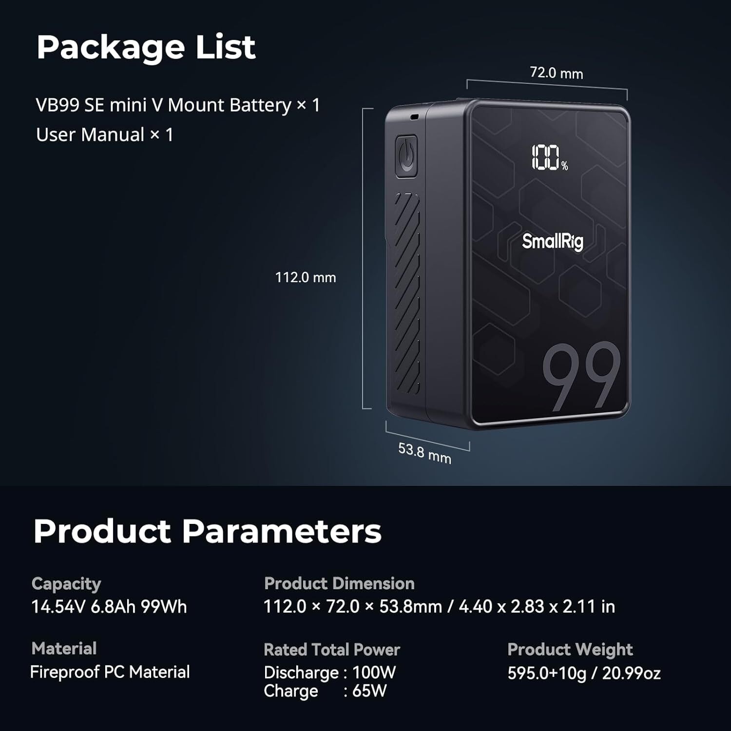 SmallRig VB99 SE Mini V-Mount Battery (6800mAh) 4823