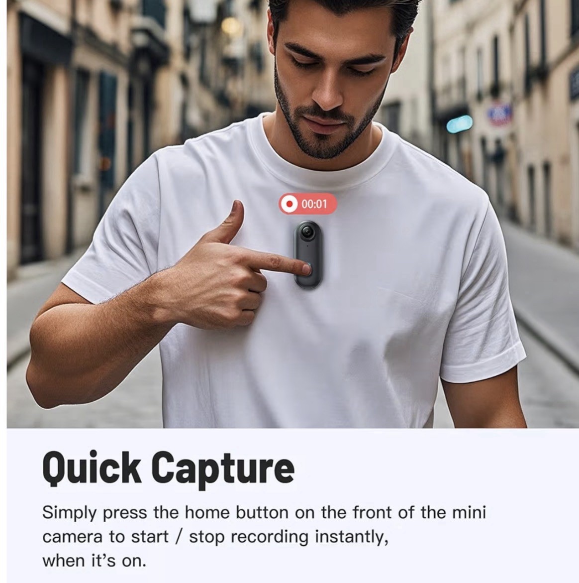 Meoilkolnm Mini Wearable Body Worn Action Camera, FHD 1080P, Thumb Size BLACK