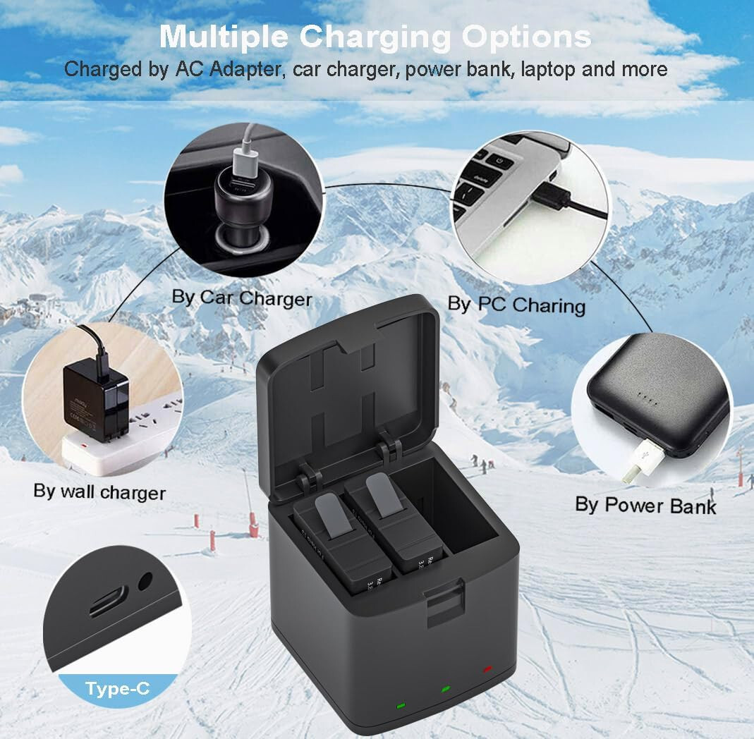 New Hero 13 Battery & 3-Channel LED USB Storage Charger For GoPro Hero 13 Black