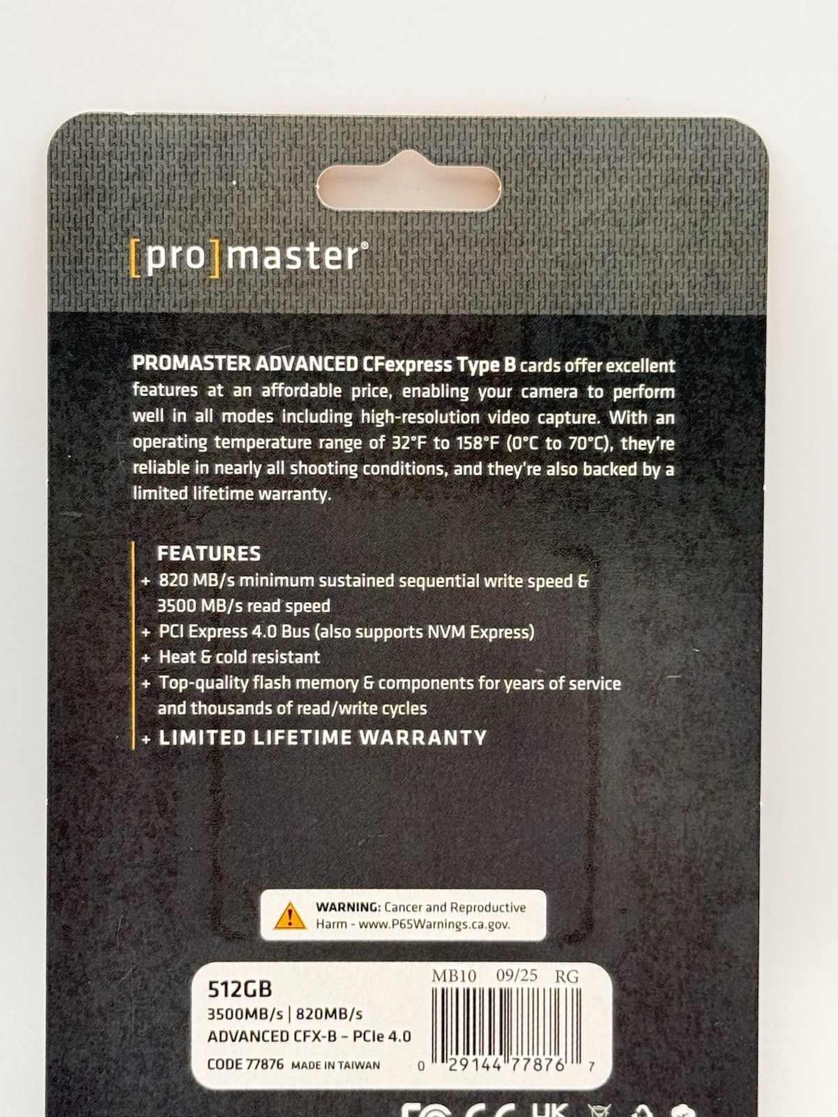 Promaster 512GB Advanced CFexpress 4.0 Type B 77876 3500mb/s Read, 820mb/s Write
