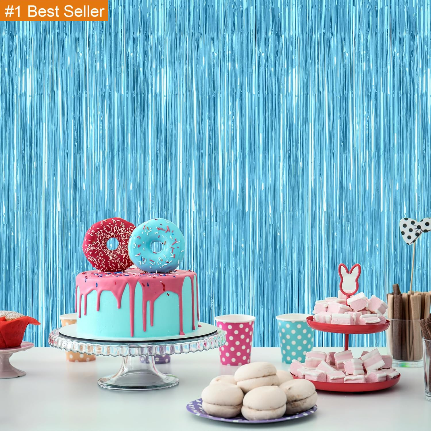 2 Pack Backdrop Curtains, 3.28 Feet X 7.05 Feet Sky Blue Tinsel Backdrop, Metall