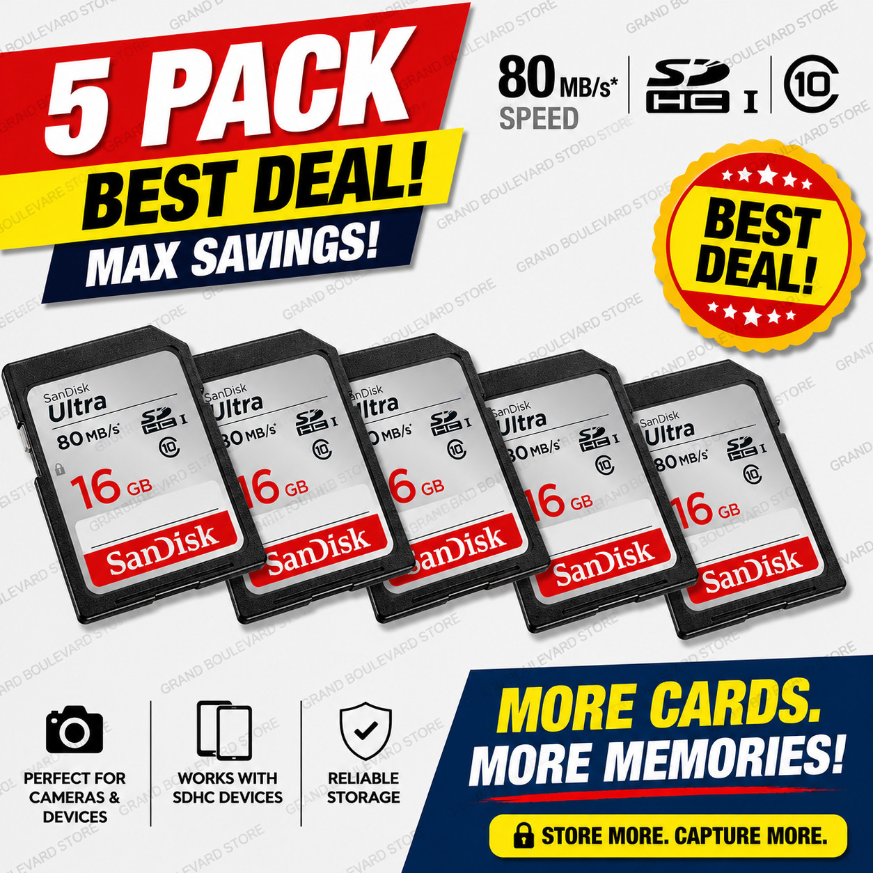 SanDisk Ultra 16GB SD Card 80MB/s SDHC Class 10 Camera Nintendo (10-Pack)