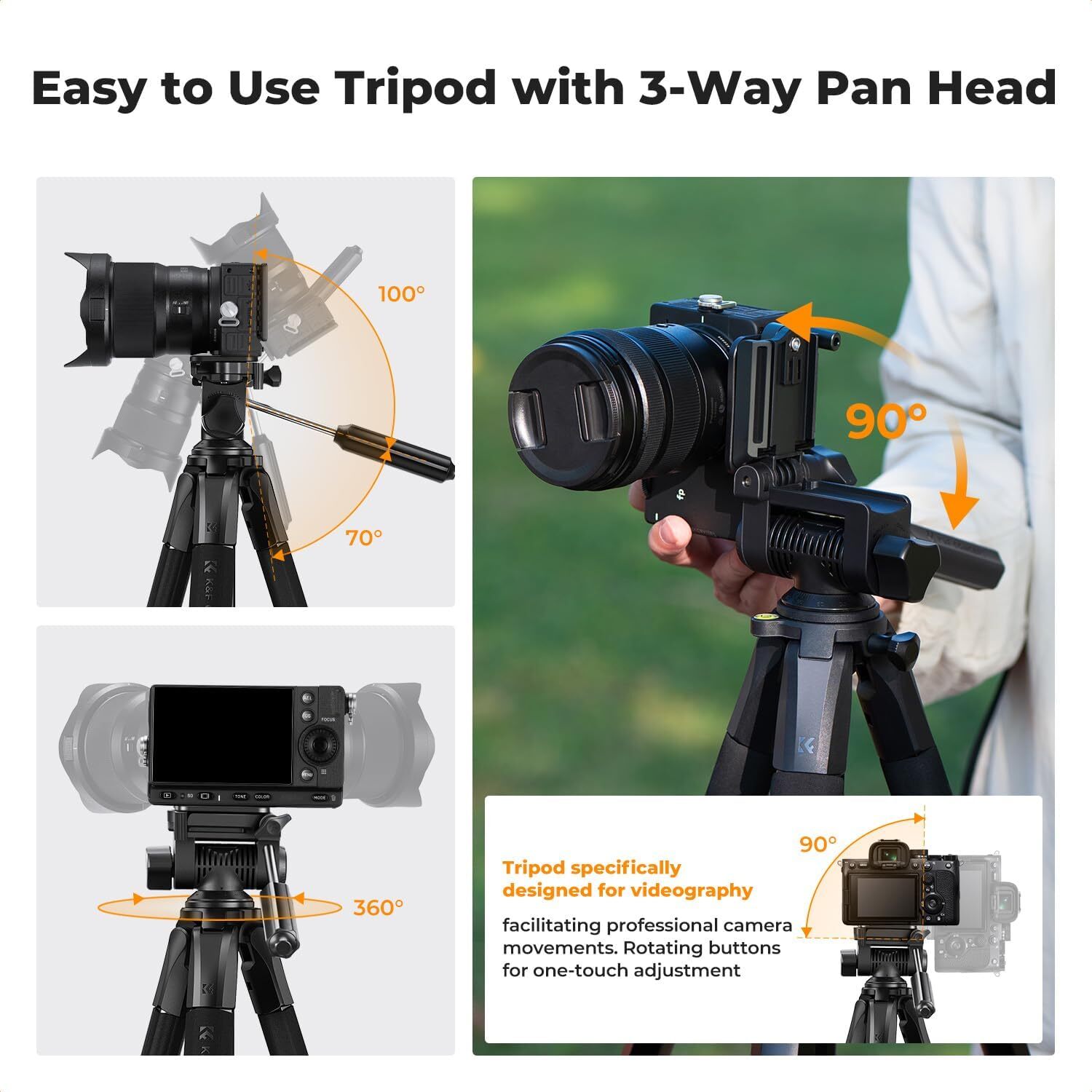 K&F Concept Camera Tripod 75″ Lightweight Travel DSLR Tripods for Camera Phone