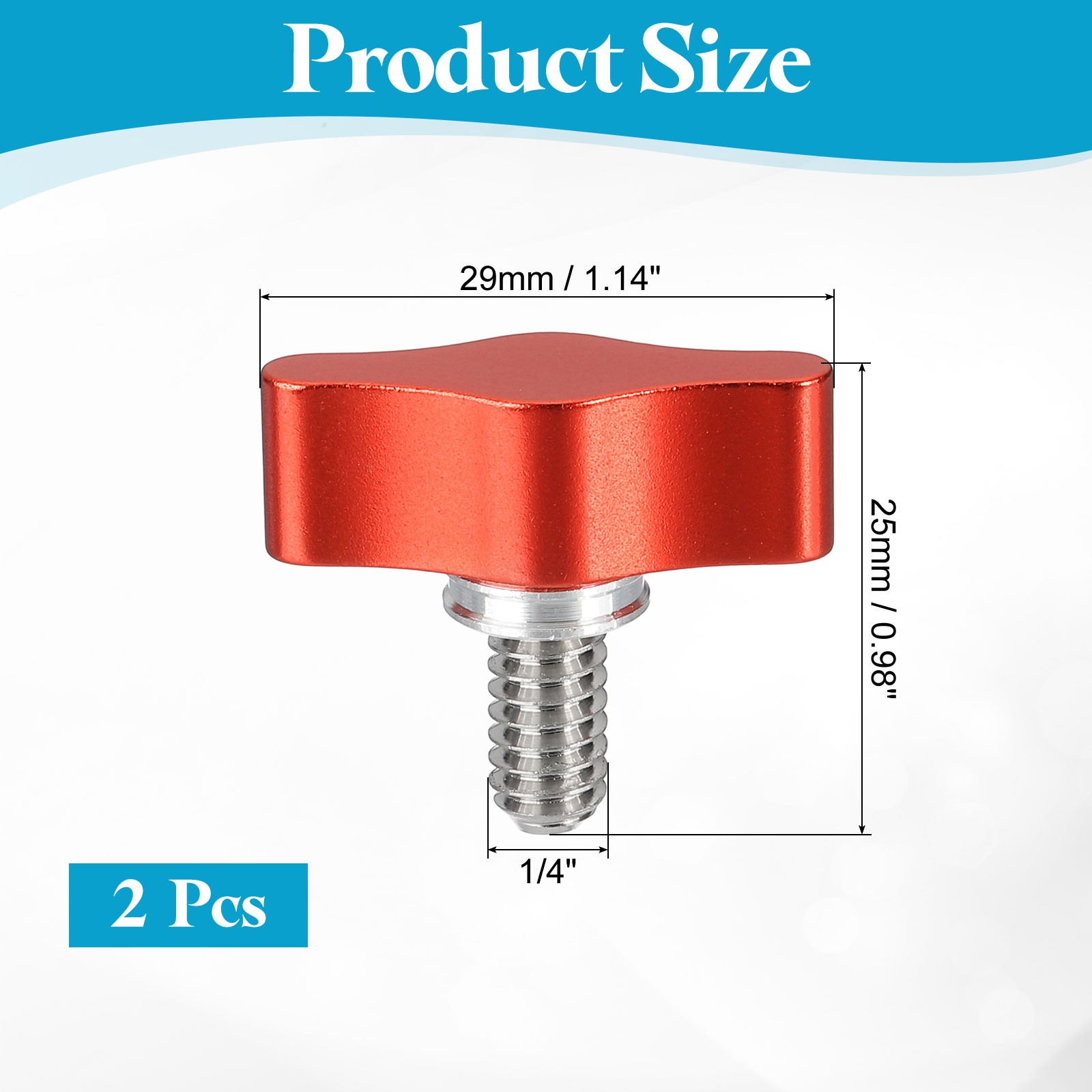 Clamping Screw Knob 1/4″ x 0.98″, 2Pcs Aluminum Alloy Camera Thumb Screws, Red