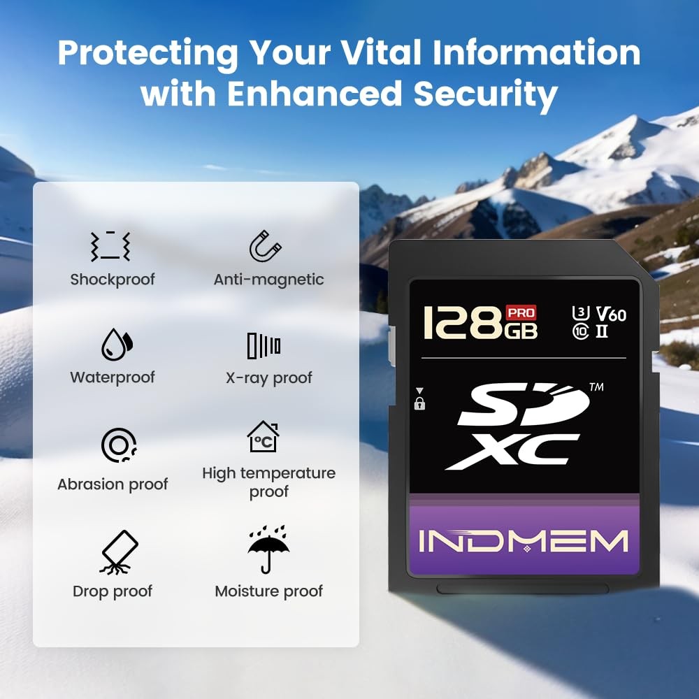 128GB SD Card UHS-II V60 U3 SDXC Memory Card, High Speed Read up to 280MB/s, V60