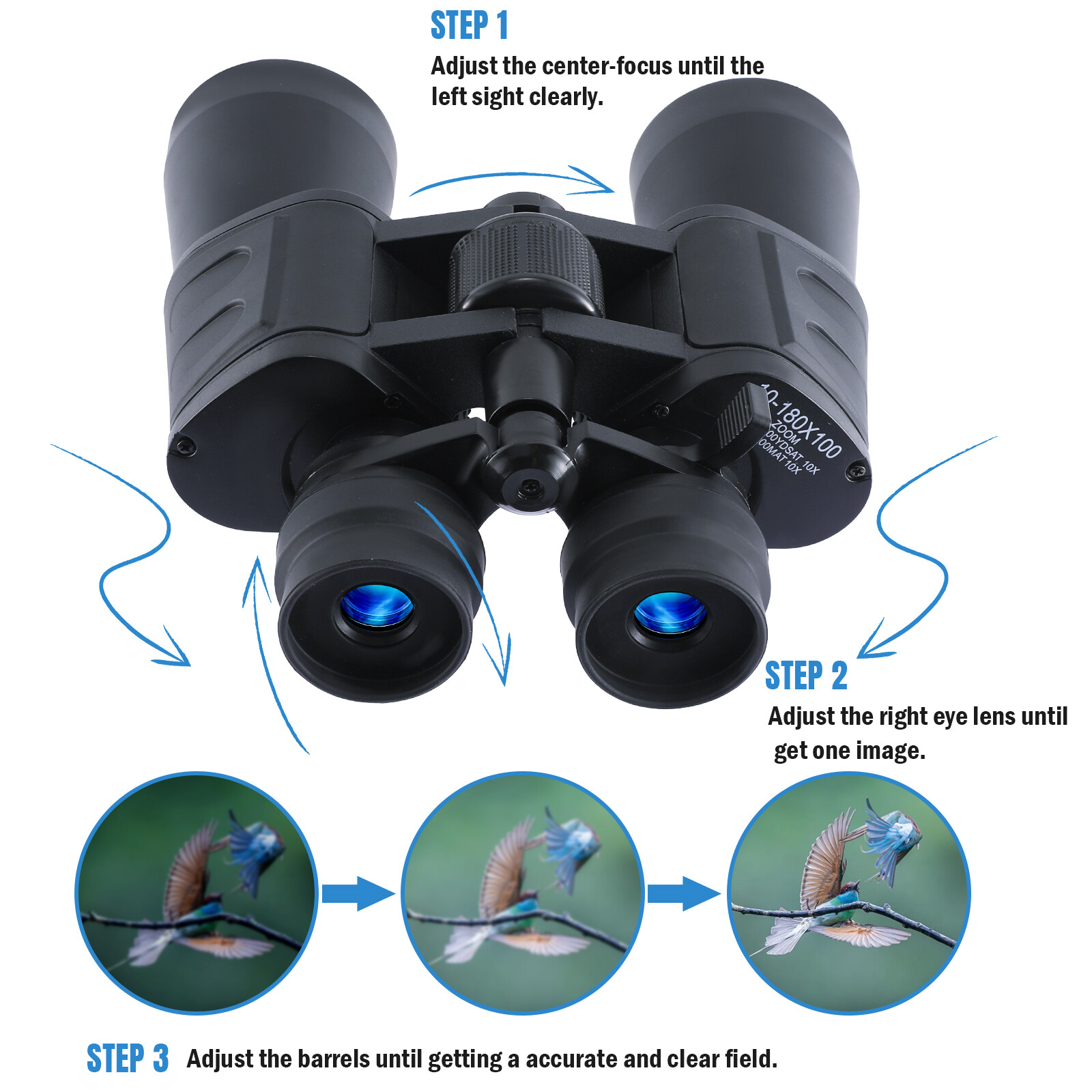 10-180×100 HD High Power Military Binoculars Day/Night Zooming Hunting Telescope