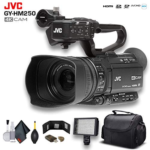 JVC GY-HM250 UHD 4K Streaming Camcorder W/Case, LED Light,Advanced Bundle