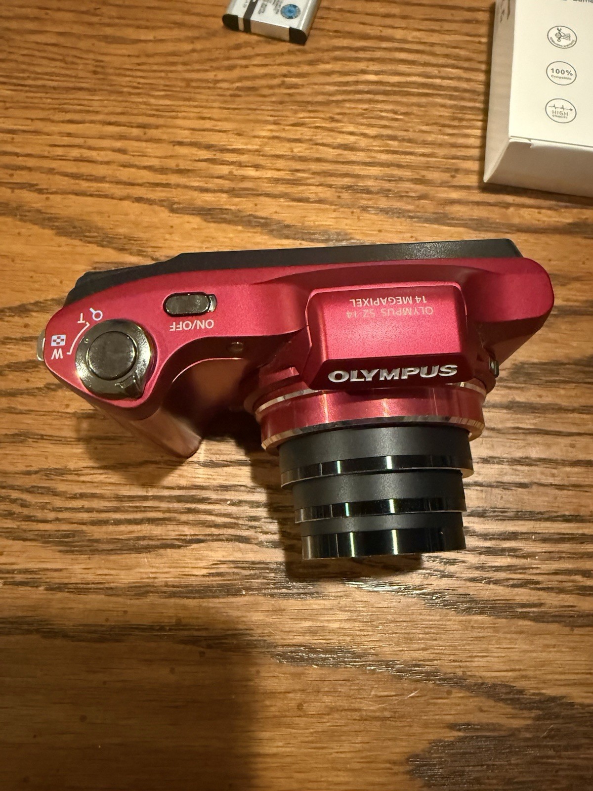 Olympus SZ-14 Digital Camera Red 14.0MP w/ 2 Battery, Charger & SD Tested