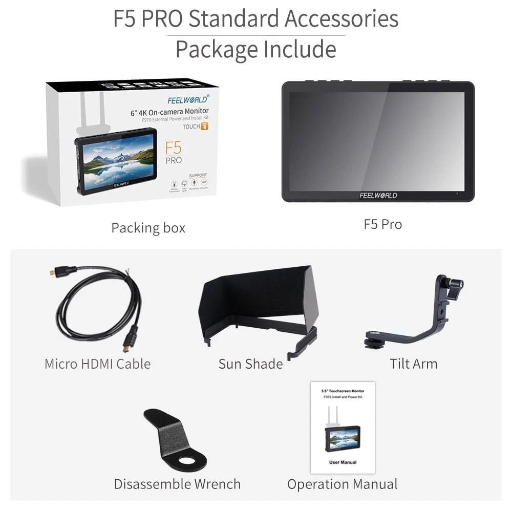 F5 Pro V4 6 Inch Touch Screen DSLR Camera Field Monitor with 3D LUT F970 Exte…