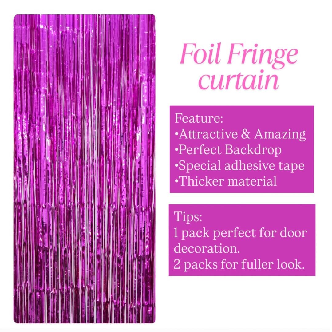 3 PCS 3.6×7.3ft Dark Pink Foil Fringe Curtains Tinsel Backdrop Party Decor