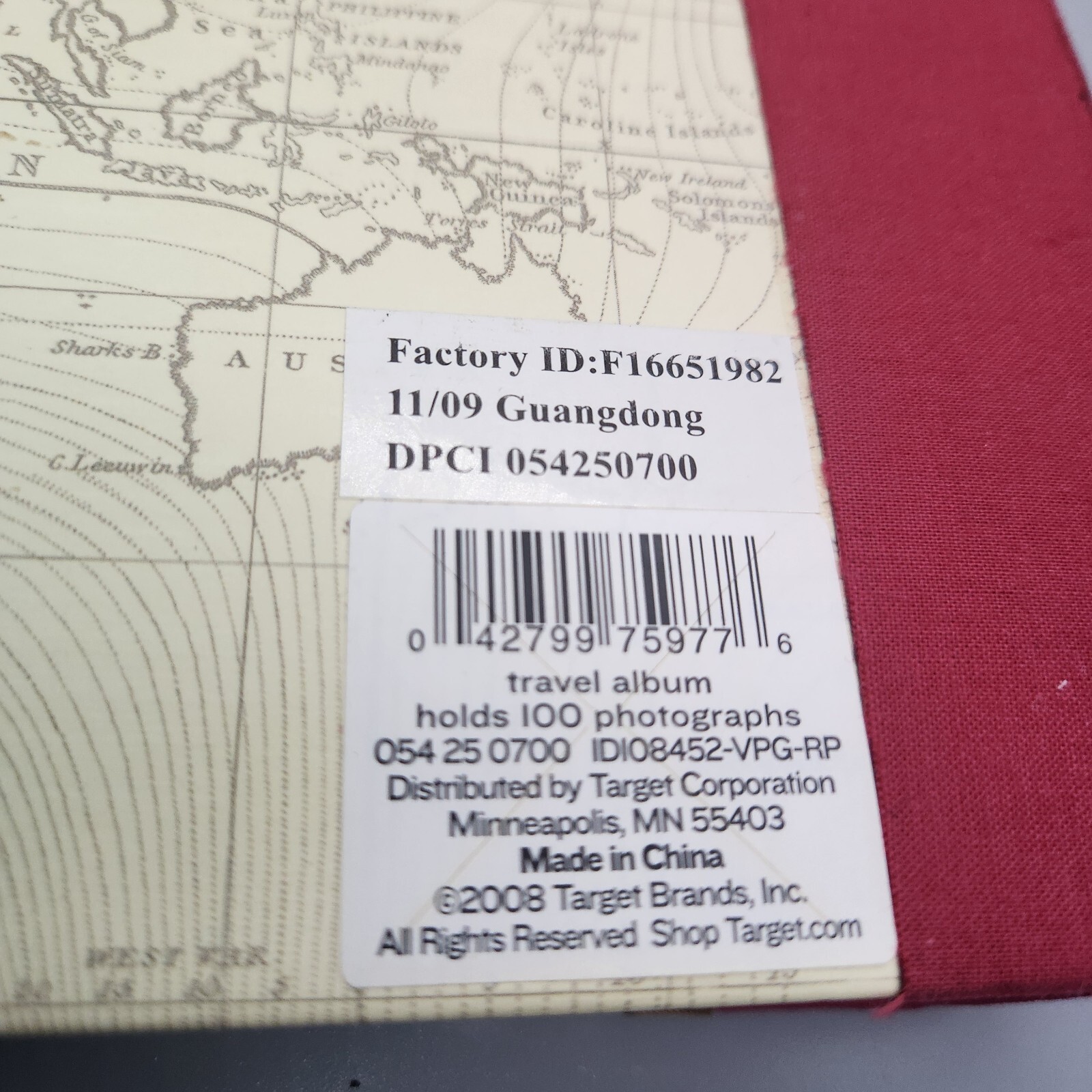Photo Travel Album Holds 100 4” X 6” Photos World Map Design On Cover New