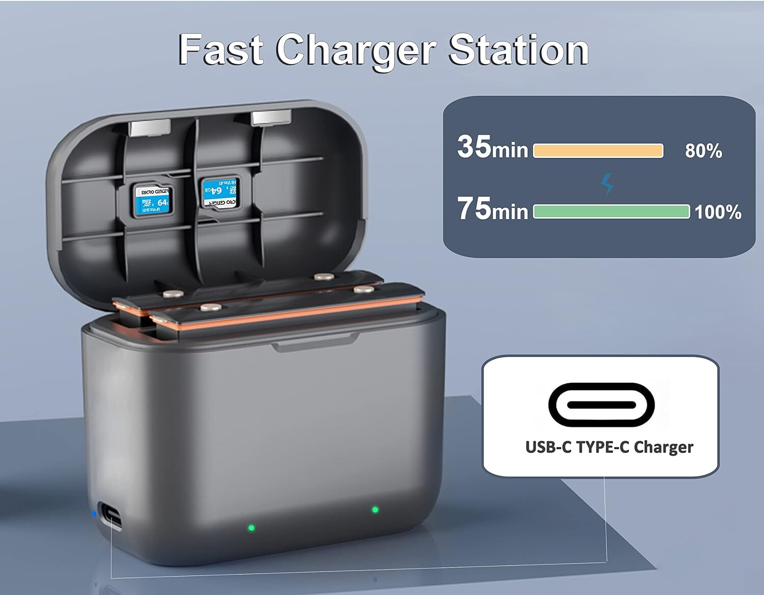 Fast Charger Hub with Misro SD Card Slots & 1-Pack Battery for Insta 360 x3