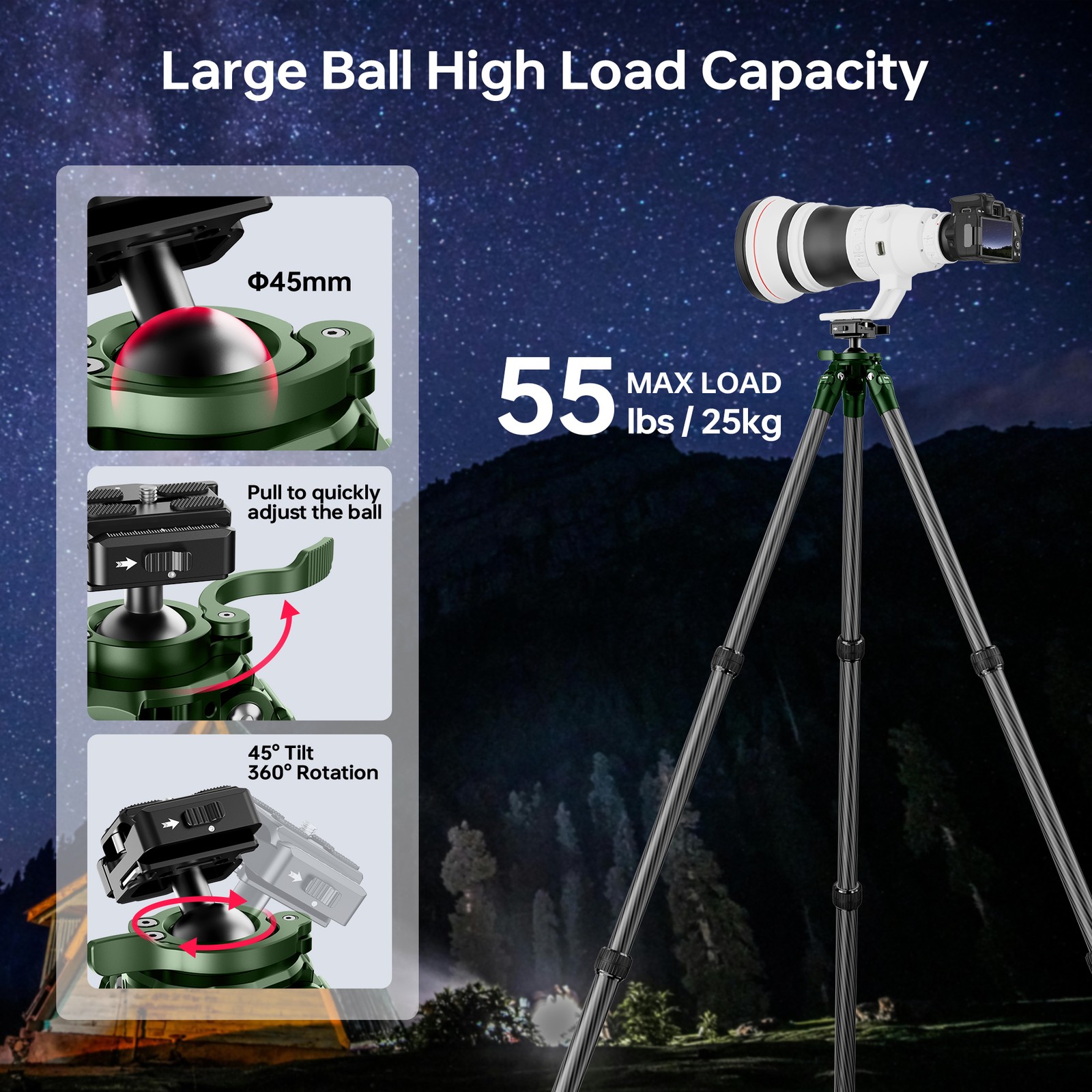 Manbily Carbon Fiber Inverted Hunting Tripod Picatinny Arca Swiss Adapters NEW